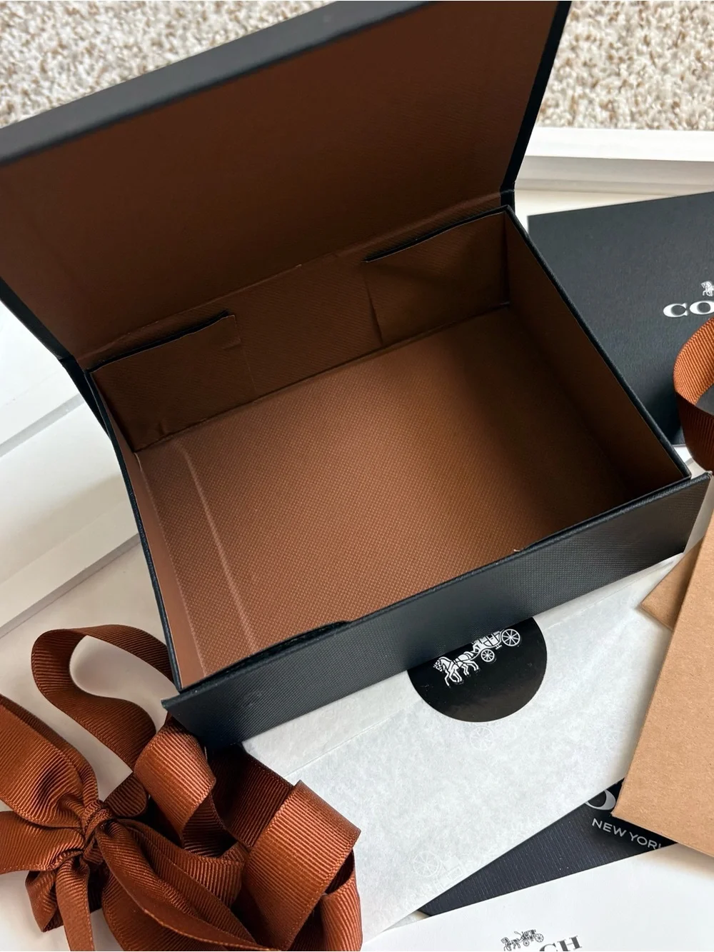 COACH Brown Kraft Gift Box with Black Box Bundle 4
